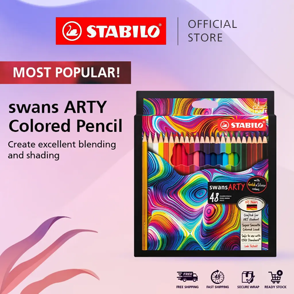 STABILO swans ARTY Colour Pencils with Gold & Silver colours -24/48/100 full-length | Safe for children
