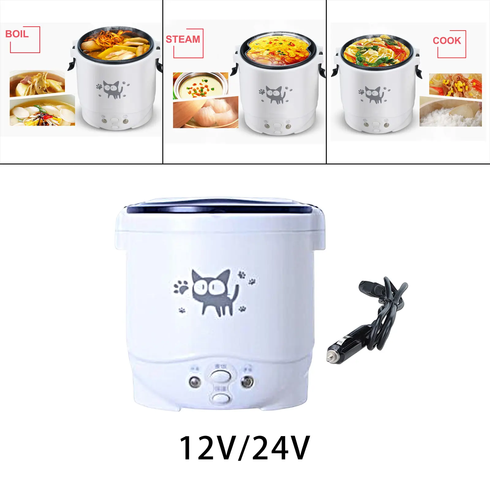 Small 1L Electric Rice Cooker Multifunction Soup Pot Food Container Meal Heater Cooking Machine Porridge for Trip Camping Car RV