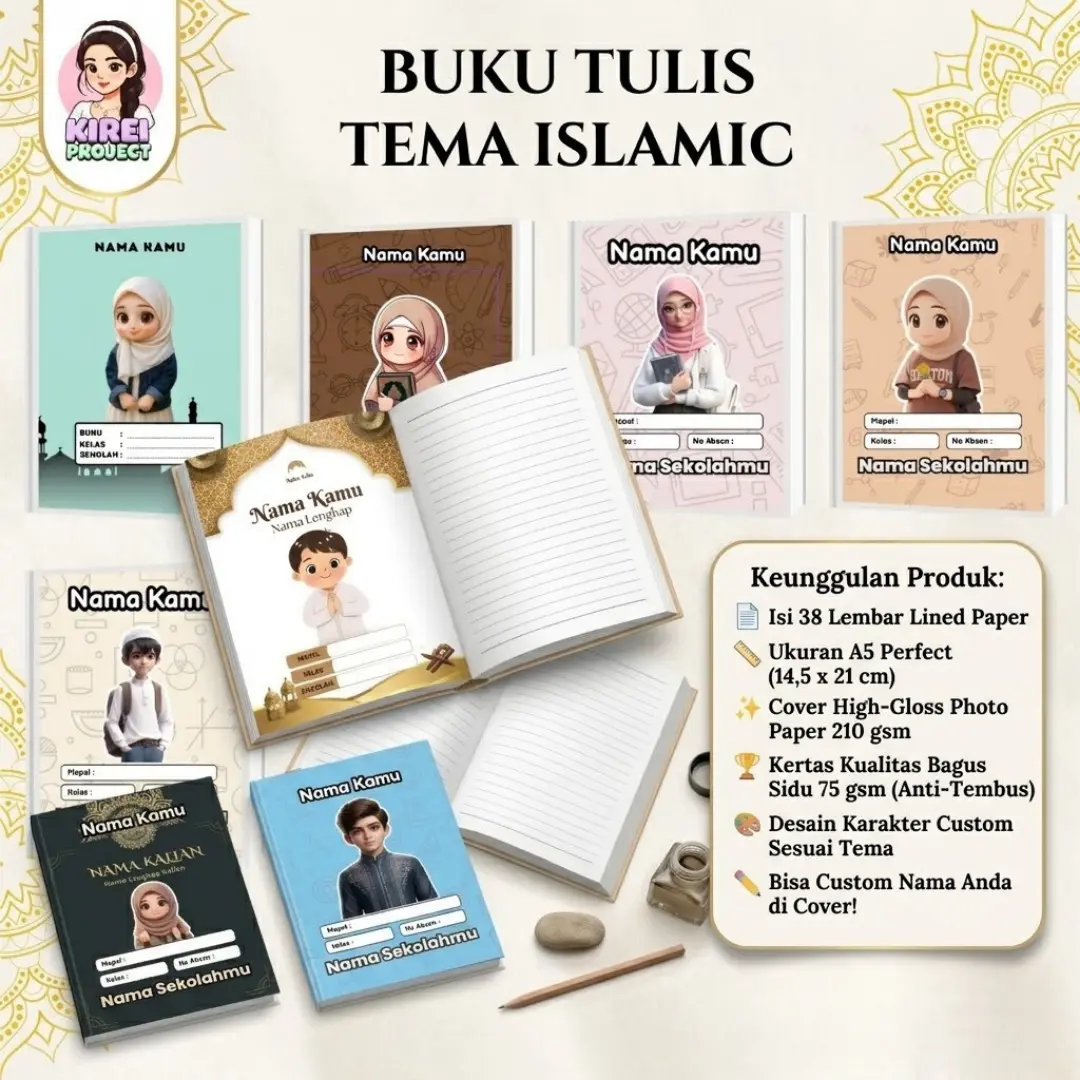 Buku Tulis Tema Islamic Custom Nama By Kirei Project