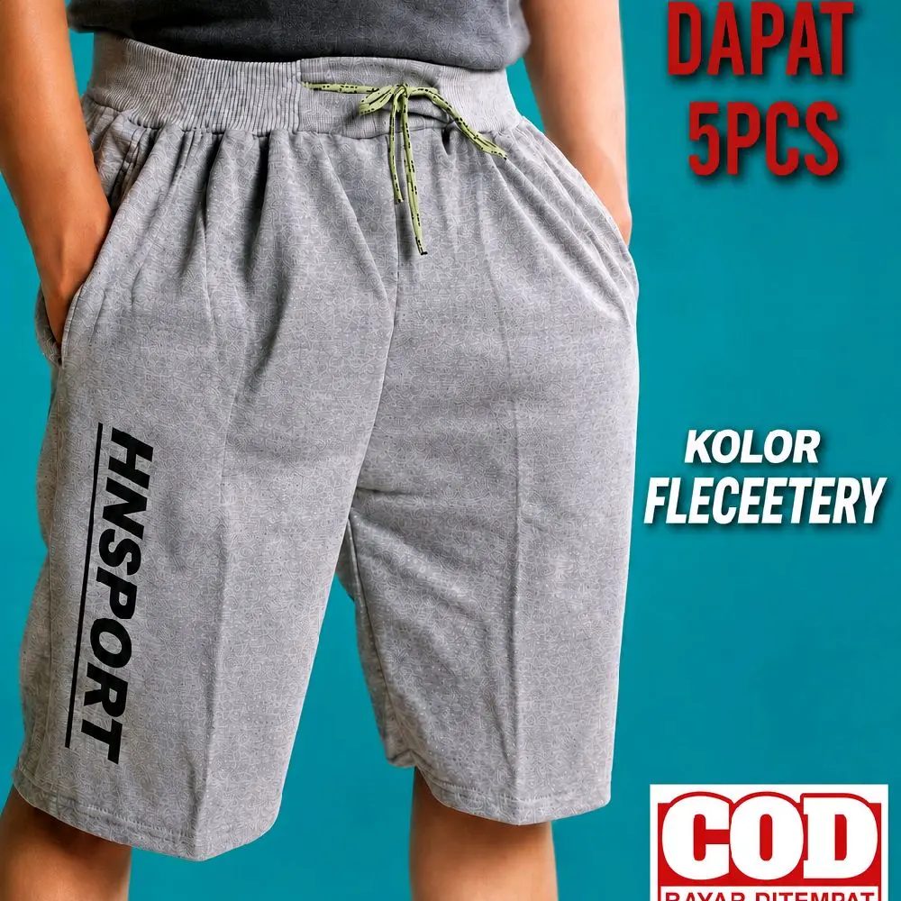 DAPAT 5 Celana Pendek Kolor Distro Surfing Premium XL XXL XXXL Jumbo Babyterri Fleece Pria Wanita Kantong Resleting Abu Tua & Muda