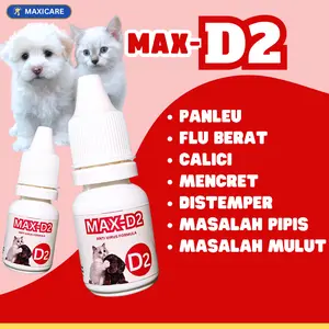 (BISA COD) MAX D2 Obat Virus Kucing Flu Berat, Panleu, Calici, Distemper, Mencret, Pipis Darah, Sariawan, Lemes, Muntah, Bakteri, Bersin