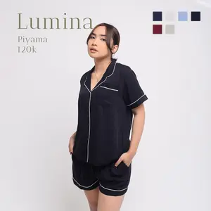Lumina Piyama ^^ One Set Baju Celana Pendek Rayon Twill Setelan Wanita Atasan Panjang Atasan Panjang Tidur daster  remaja Dewasa Tangan