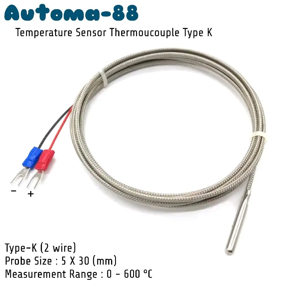 Thermocouple 2 wire type-k probe 5x30mm 3cm 0-600C panjang kabel 1m 2m 3m 5m