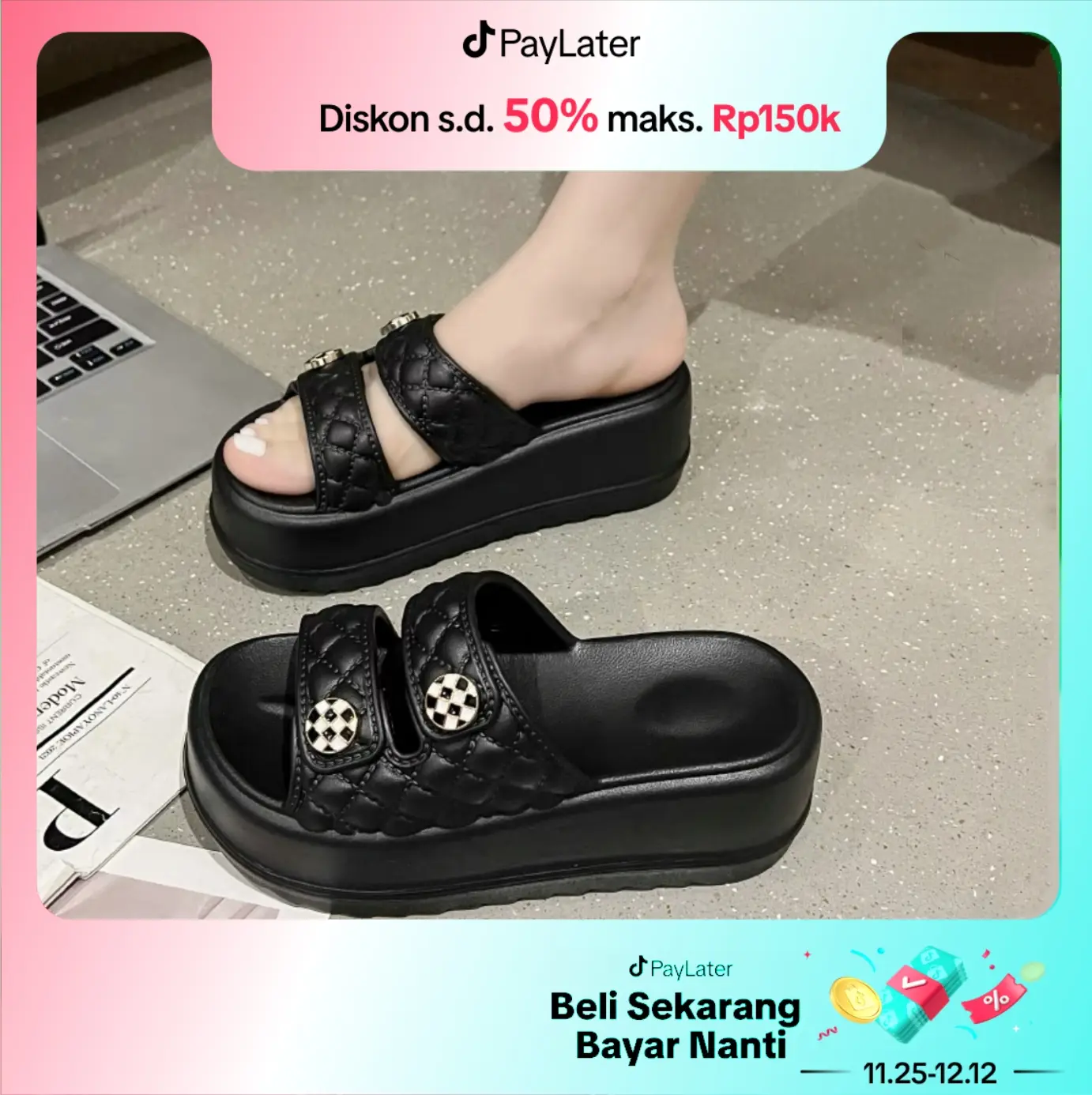 Sandal Wanita Sandal Jelly Slop Wedges Premium Platform EVA Rubber Non Slip Sole Double Strap Karet Sendal