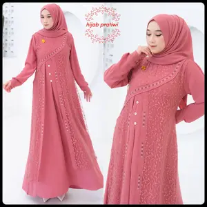 Zulfa Dress Gamis Crinkel Free Hijab Terbaru 2025 Elegan Mix Brokat Modern Gamis Viral Kekinian