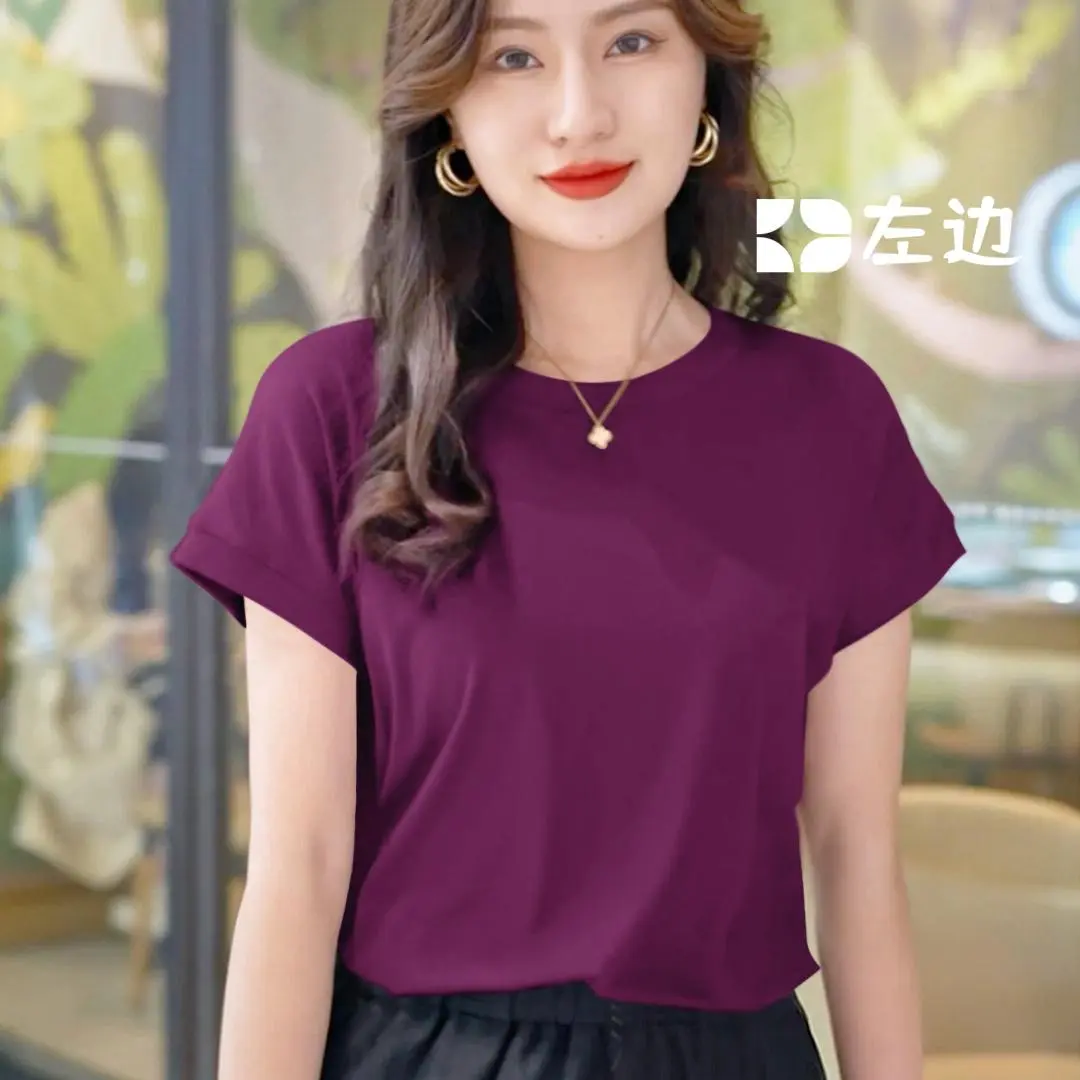 Ice silk high elastic short sleeved T-shirt loose round neck, simple and versatile unisex  tshirts