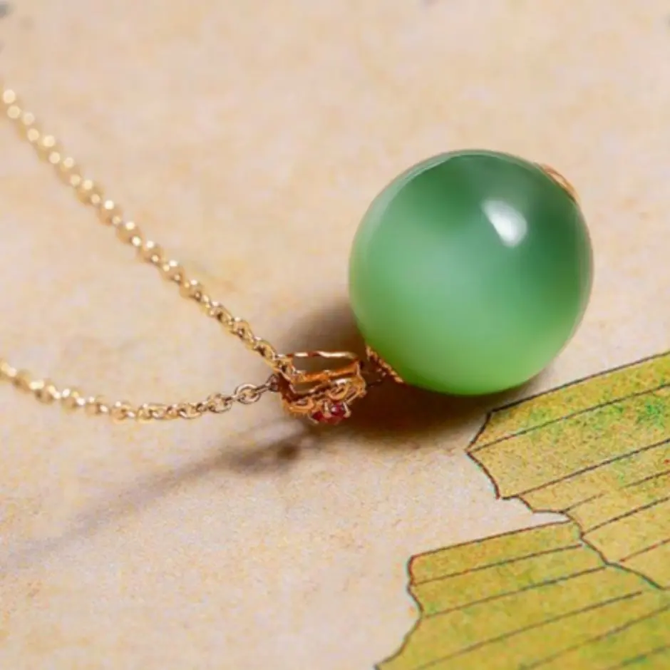 JadeLady "Mysterious Blue Realm" Jade Cat's - eye Pendant, 50 in Stock