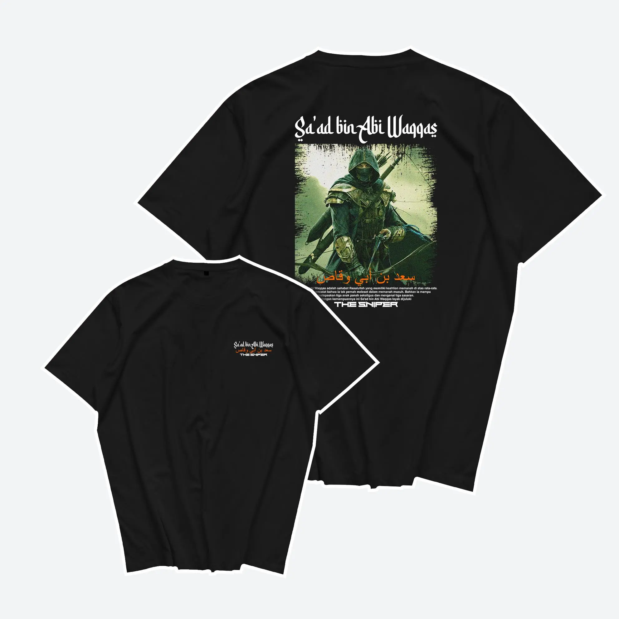 Kepswah Official - Kaos Sa'ad Bin Abi Waqqas "The Sniper" - Baju Dakwah Sahabat Nabi Muslim Pria Islami - Combed 24s - Unisex