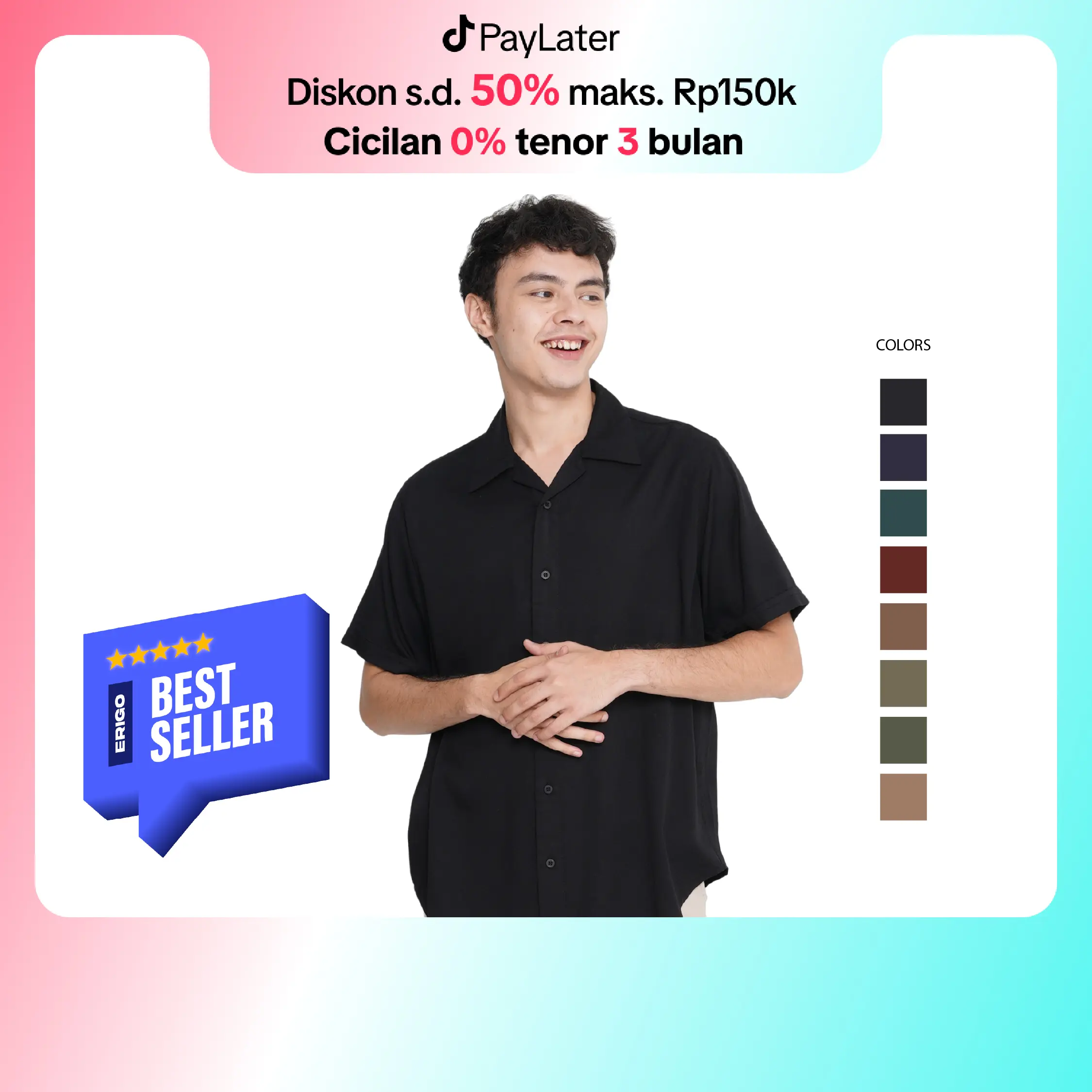 Erigo Short Shirt Rayon Dark Color - Kemeja Lengan Pendek Rayon Unisex