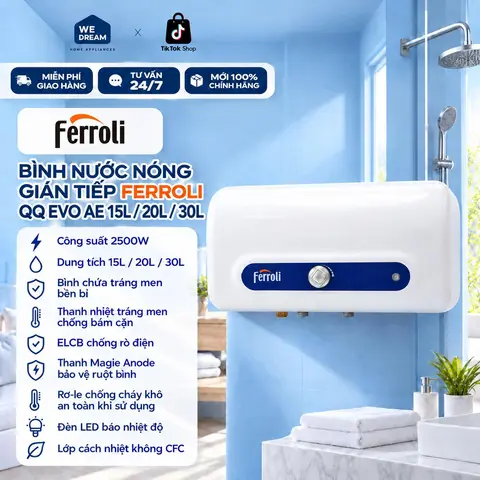 Máy Nước Nóng Gián Tiếp Ferroli QQ EVO 20 Lít AE 2500W - Hàng Chính Hãng, Hàng Mới