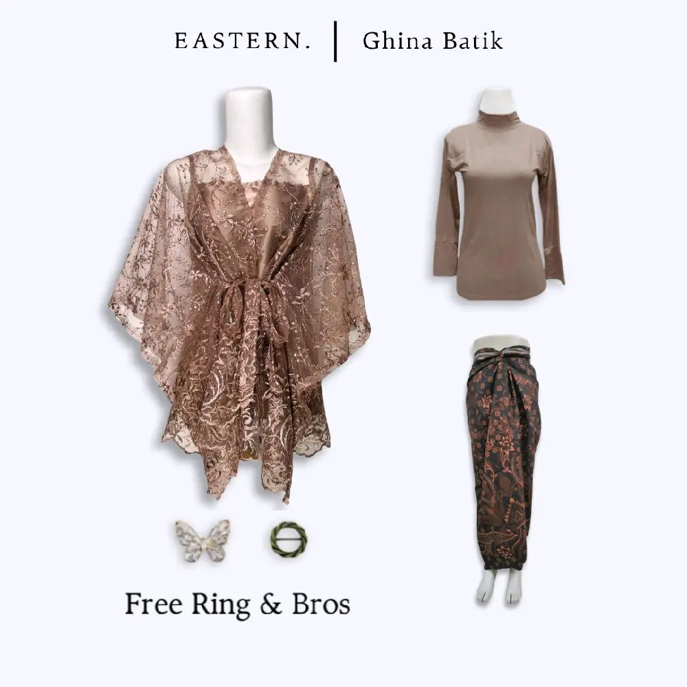 Kebaya Modern Elegant Brokat GHINA Remaja untuk Kondangan atau wisuda 2024 Bawahan Rok Lilit Batik Bordir Satin Atasan Outer Tile Panjang Wanita Mewah Setelan Pesta Lamaran Hitam Dewasa