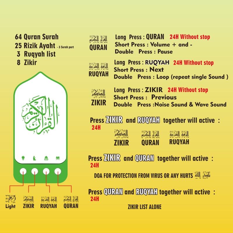 DLC Speaker Murottal Al Quran Lampu Tidur 24 Jam Quran Surah Rizik Ayat Zikir Ruqyah List Portable 220V Garansi 1 Tahun