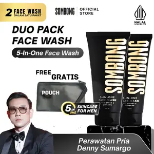 2 FACE WASH SOMBONG 5-in-1 With Coffee & Ginseng Perawatan Sabun Muka Cowok Pembersih Wajah Pria 100ml Mencerahkan .