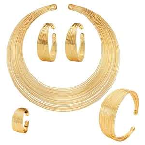 Eropa Amerika berlebihan pengantin Necklace Set Multi-silk Metal Necklace Punk Gelang Anting Set