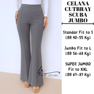 HERL -  Celana Cutbray Skuba Jumbo Wanita – Muat BB Besar, Stretch, Nyaman Seharian Panjang Scuba Dewasa Karet Hitam