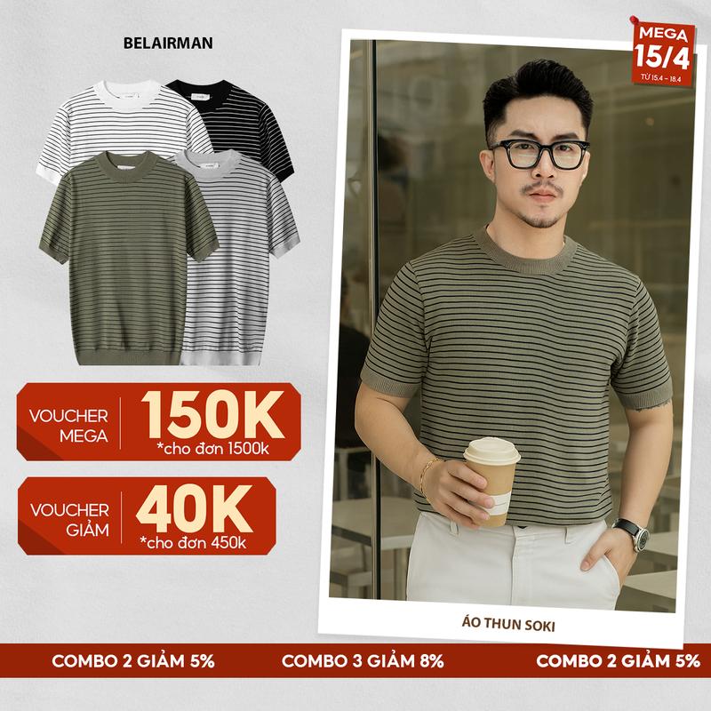 Áo thun nam cổ tròn SOKI, Cotton Co Giãn, Form Tôn Dáng - ATSK0108 Menswear Trắng