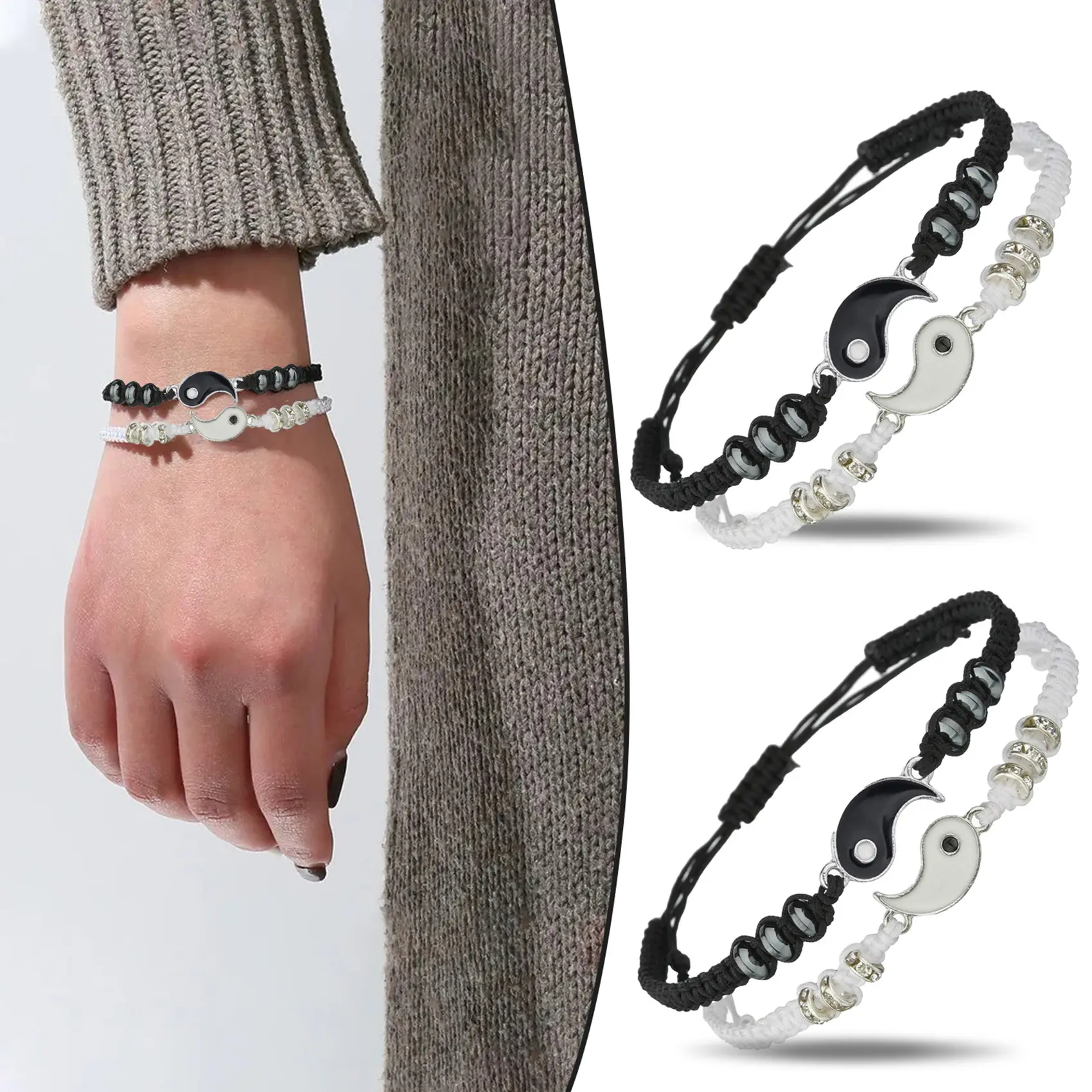 Vòng Tay Bạn Thân, 2 Chiếc Dây Có Thể Điều Chỉnh Âm Dương Phù Hợp, Thích Hợp Cho Tình Bạn, Mối Quan Hệ Tình Bạn, Bạn Trai, Bạn Gái, Quà Tặng Lễ Tình Nhân