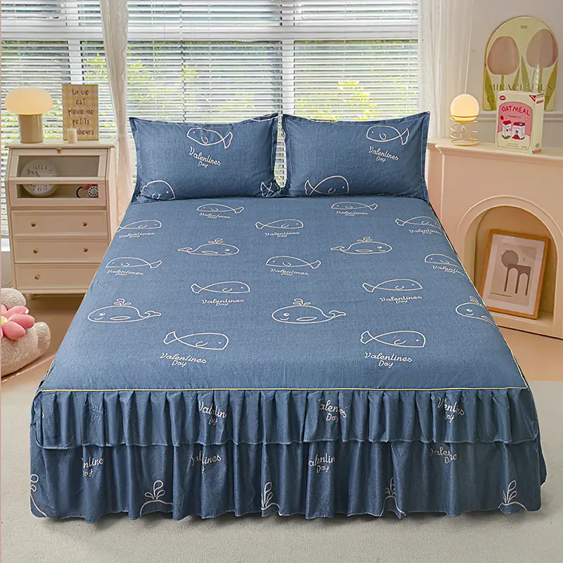 980TC Bed skirt mattress cover 3in1 Fitted Bedsheet Plain Color / Cadar Warna / Katil Tilam Warna / Suitable for 3-13 inch height mattresses double lace Bedsheet / 4/5/6 inches Size c  ada  r