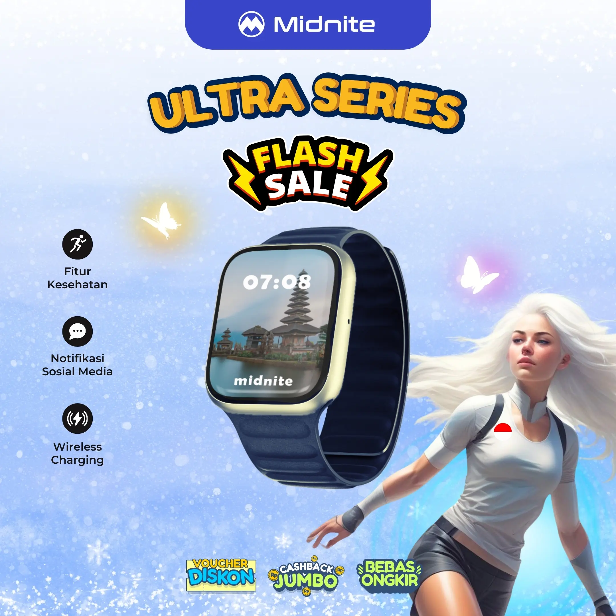 MIDNITE Ultra Smartwatch Bluetooth | Sport & Health Smartwatch | Wireless Charging Bluetooth Smartwatch