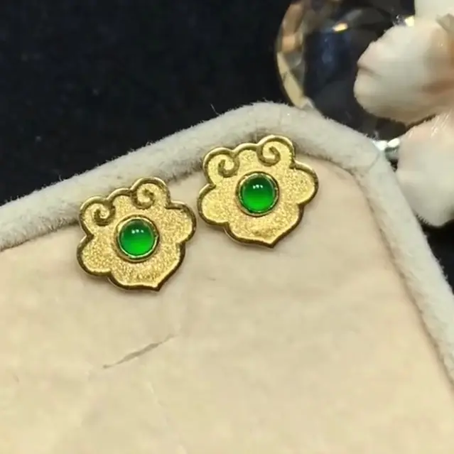 TIANTIAN LIFE 18k Sun Green Fashion Ruyi Earrings - Classic Style