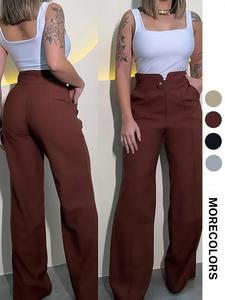 Nuevos pantalones largos para mujer, de cintura alta y pierna ancha, estilo fresco y audaz, look adelgazante y poderoso, moda para todas las estaciones