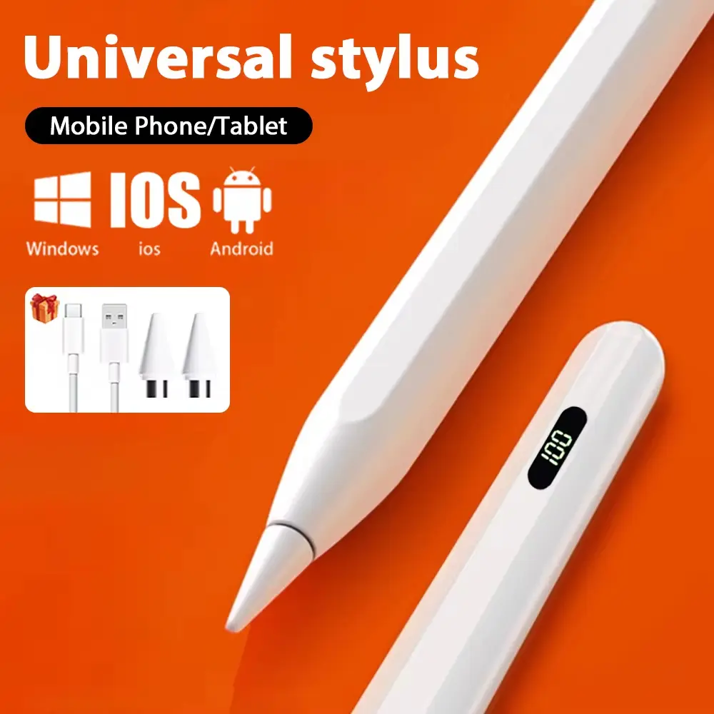 TekaGene  Stylus Pen for Touch Screen, Active Universal Stylus Pen Compatible with iPad/iPhone/Samsung and Other iOS/Android Smartphone and Tablet Devices Tablet Pen with Power Display, White
