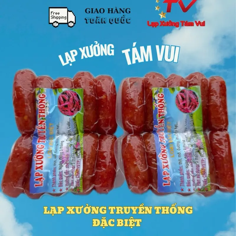 1Kg Lạp Xưởng Truyền Thống Nạc Sấy Khô Dẻo+ Đóng Gói Hút Chân Không 1Kg 2 Túi, Tại Lò Lạp Xưởng Tám Vui, “Loại Đặc Biệt”.
