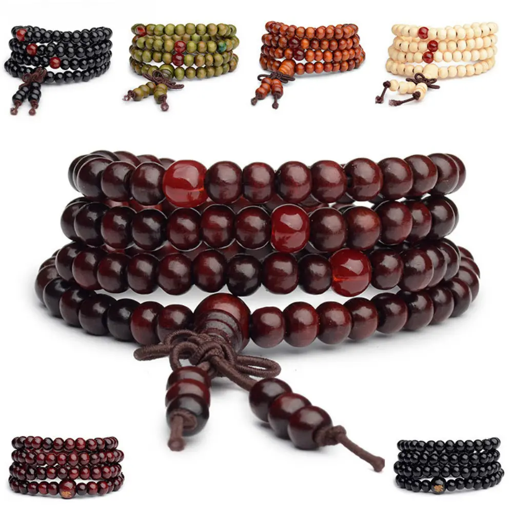 Pulseras 108 Beads 6mm Natural Sandalwood Buddhist Buddha Wood Prayer Bead Mala Unisex Men Bracelets & Bangles Jewelry Bijoux