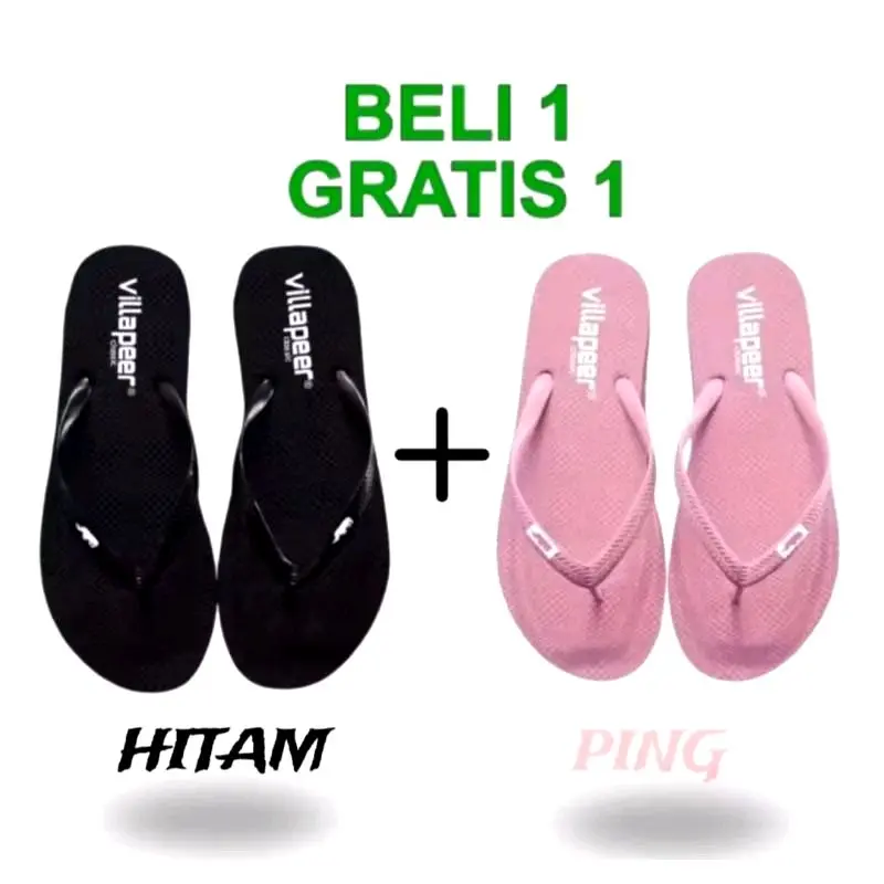 promo beli 1 gratis 1 sandal jepit villapeer wanita dewasa kekinian terlaris terbaru viral Sendal Cewek Hitam Pink Merah