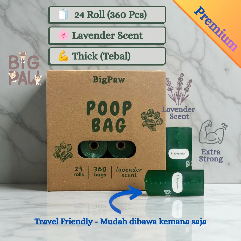 BigPaw Poop Bag Thick Tebal Lavender Scent 360 pcs | 24 roll | Anabul Poop Bag | Plastik Diaper | Plastik Pembalut