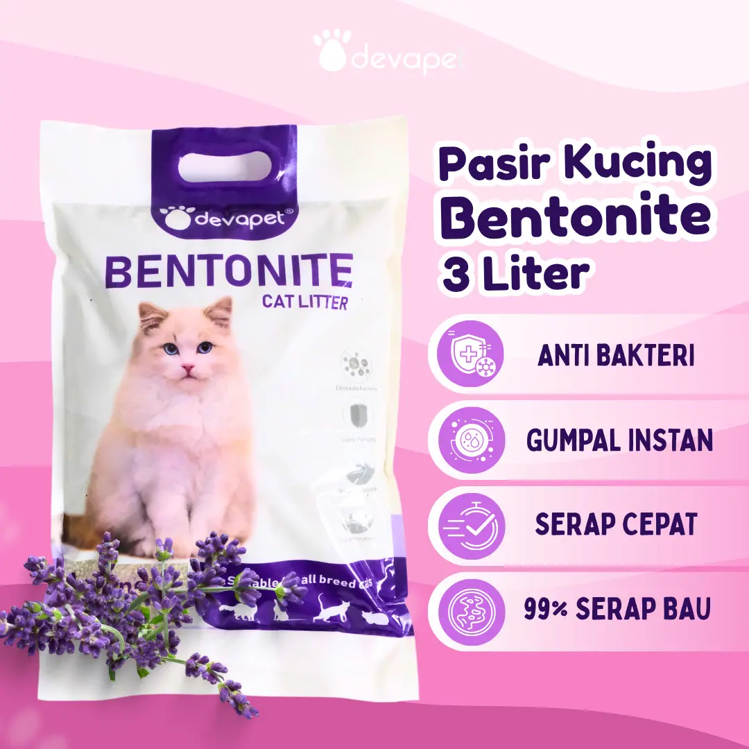DEVAPET Pasir Kucing Gumpal Wangi 3L Liter Bentonite Cat Litter Anti Bakteri