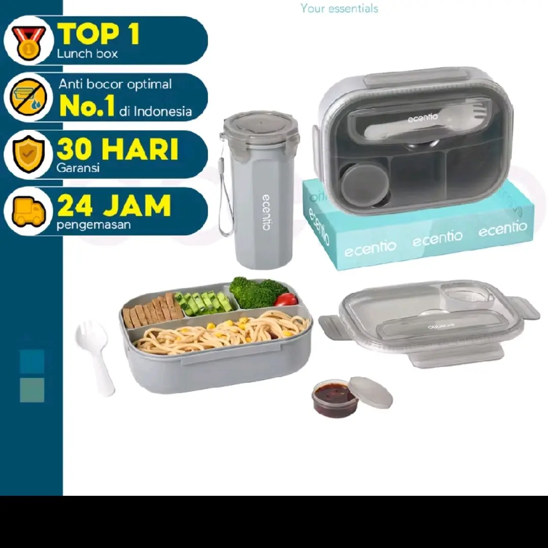 Mall | ORI ecentio kotak bekal anti tumpah kotak tempat bekal 1200ml+500ml free sendok kotak saus BPA FREE