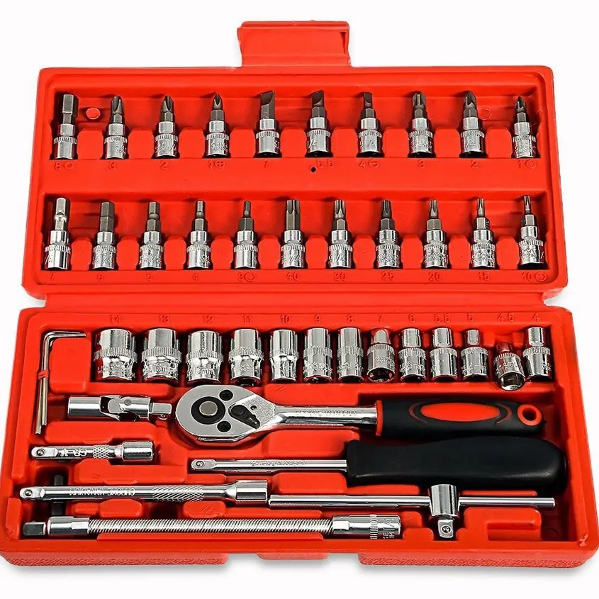 KEELAT  46Pcs Wrench Set Socket Screwdriver  Tool Set High Quality Chrome Vanadium Toolbox SG Stock