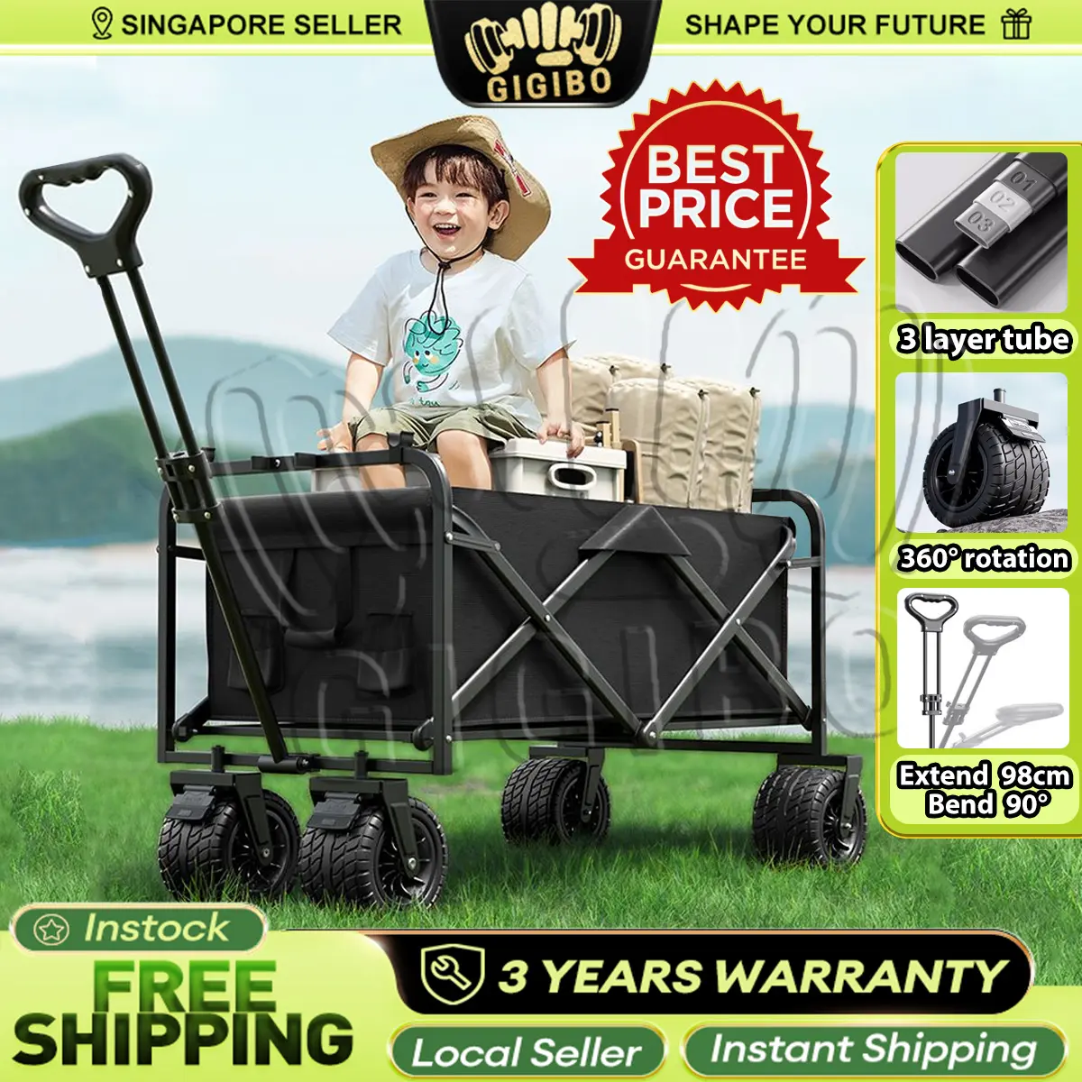 [SG INSTOCK]Wagon Trolley 250L Outdoor Foldable Cart camping trolley Camping Shopping Cart Camping Equipment