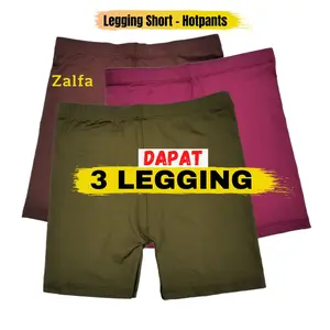 3PCS Celana Legging Short Hotpants Dalaman Pendek Wanita Spandek Licin Hitam Polos Santai Olahraga - Zalfa seksi plus size Jangan Mengering Bersih Pink Panjang daily ❤ hitam