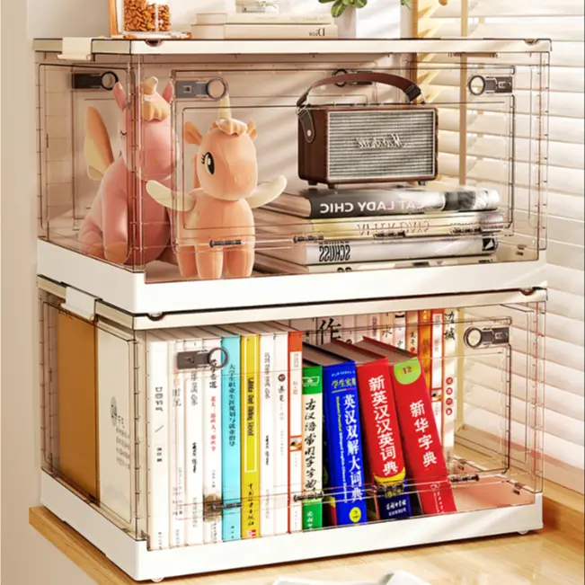 Collapsible transparent storage bins Stackable clothing storage boxes Home organizer with wheels