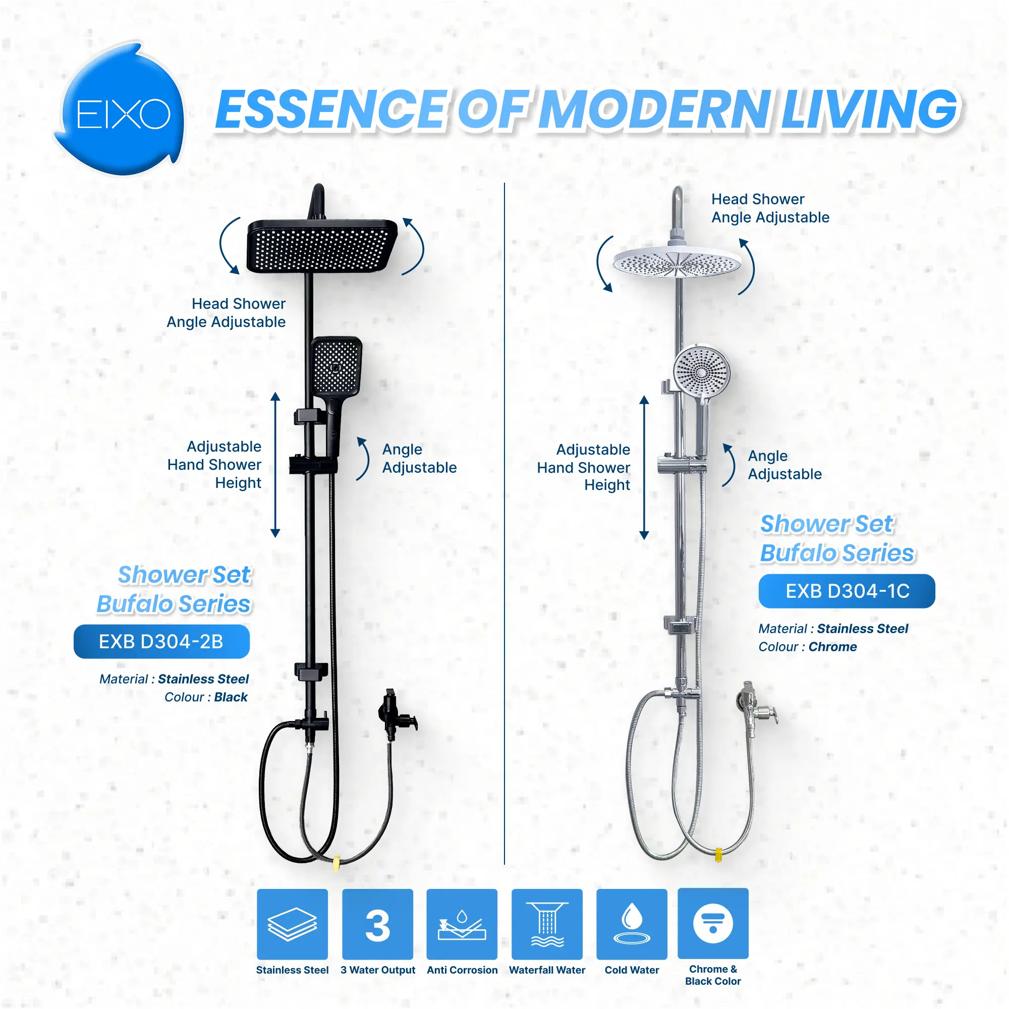 Shower Set Minimalis Kamar Mandi Stainless Steel EIXO Bufalo Cold Only