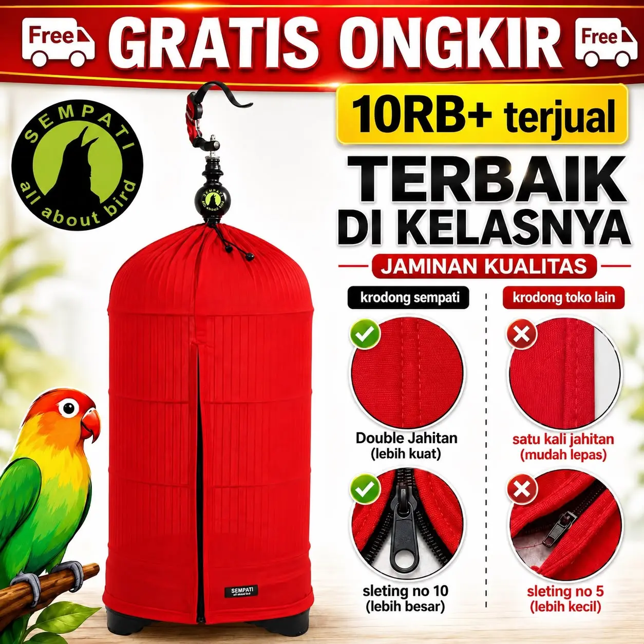 SEMPATI Krodong Sangkar Burung Lovebird Bulat Kerodong Kandang Kapsul Lovebird Love Bird Lb Merek Sempati Bahan Kain Kaos Hyget Super