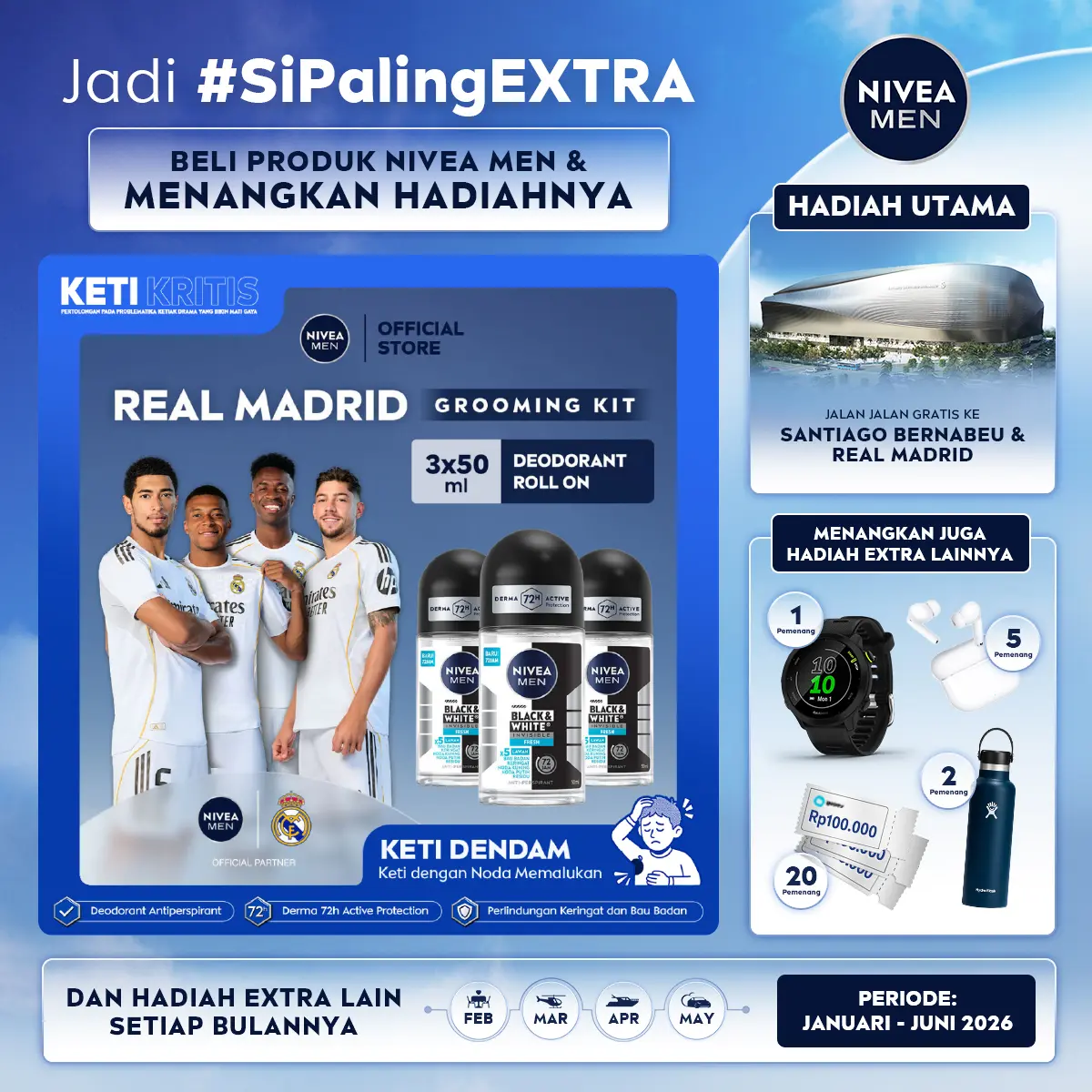 (PAKET HEMAT ISI 3) NIVEA MEN Deodorant Antiperspirant Roll On Black & White Invisible Fresh 50ml - Deodoran pria melawan bakteri keringat bau badan teknologi anti noda kuning putih dan residu wangi maskulin segar 72 jam - Tidak mengandung ethyl alkohol