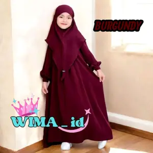 baju gamis anak satu set jilbab Gamis Anak Perempuan Satu Set Kerudung Putih untuk Manasik Haji - Fashion Dress Pakaian Muslim Setelan Baju Lebaran Tanggung Remaja gamis burgundy Airflow Crinkle Cantik