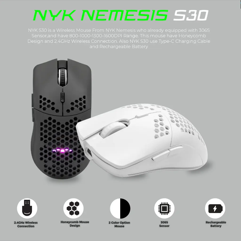 Mouse Wireless 2.4Ghz NYK Nemesis S30 Rechargeable Battery