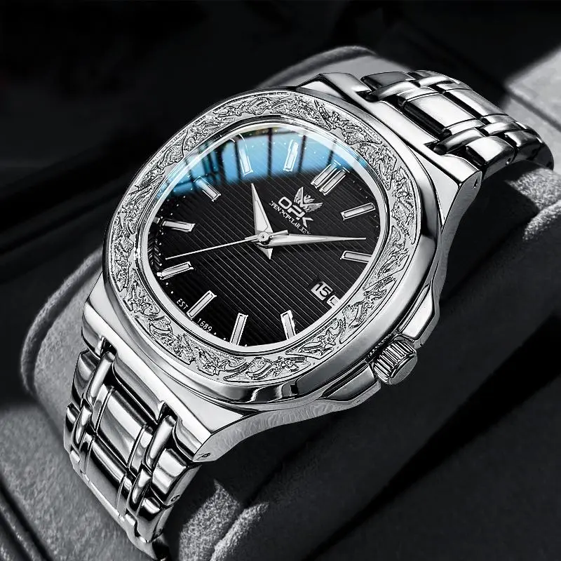 OPK Jam Tangan Pria Anti Air Original Terbaru 2024 Cowok Luminous Kalender Stainless Steel Men Watches Model 8145/8158