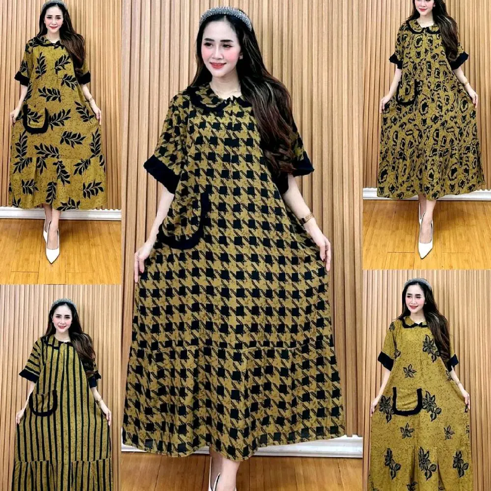 dres ledy terbaru mewah kekinian, dres motif, kerah list resleting busui, jumbo ld120, saku depan, bawah rempel