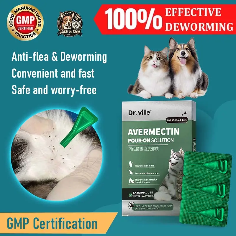 Dr.ville Solution Revolution for Cats & Dogs Anti-flea & Deworming Tick Treatments Avermectin pour-on Solution 1ml*3