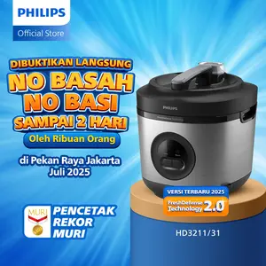 Philips Rice Cooker Penanak Nasi 1.8 L - 3000 Premium Series HD3211/31 - Silver - Bakuhanseki Inner Pot - Anti lengket - FreshDefense Technology - Nasi No Basi hingga 48 Jam - 400 Watt