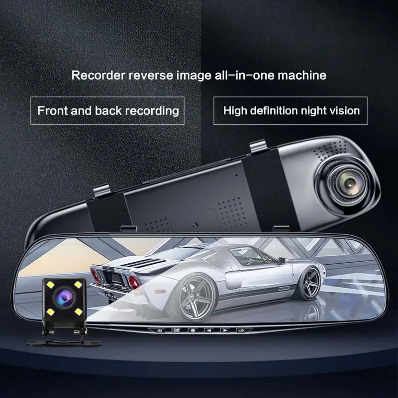 4.3-inch Large Rear View Mirror Tachograph Dual Lens HD 1080P Automotive General Purpose Video Recorder