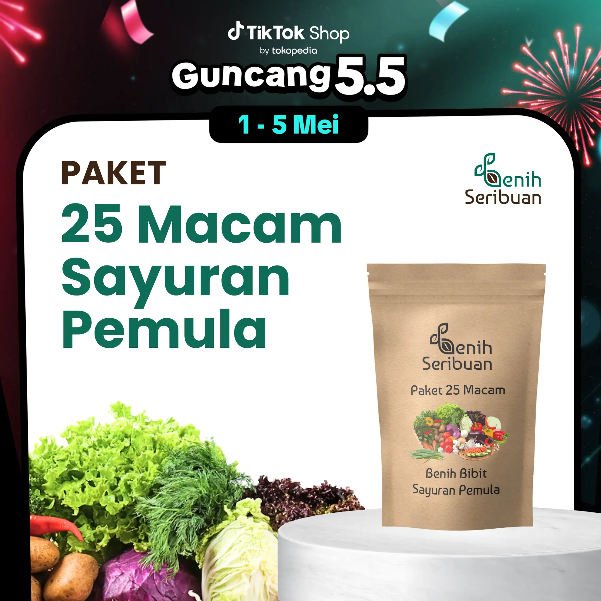 Paket 25 Bibit Sayuran Mudah Tumbuh Benih Seribuan
