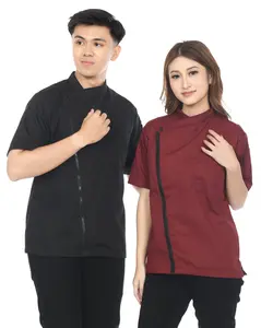 Gold Kitchen Baju Chef Koki Unisex Lengan Pendek Model Zipper Kualitas Terbaik Material Poly-Cotton DRILL Nyaman & Tahan Lama