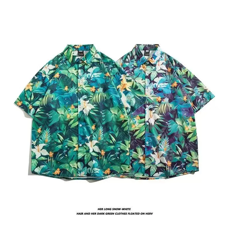 Hawaiian flower shirt Summer men's shirt loose casual half sleeve beach Sanya beach holiday shirt men and women alike