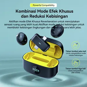 Mikrofon Nirkabel UR37, mikrofon lavalier nirkabel dengan wadah pengisi daya, kompatibel dengan ponsel, tablet, dan komputer.